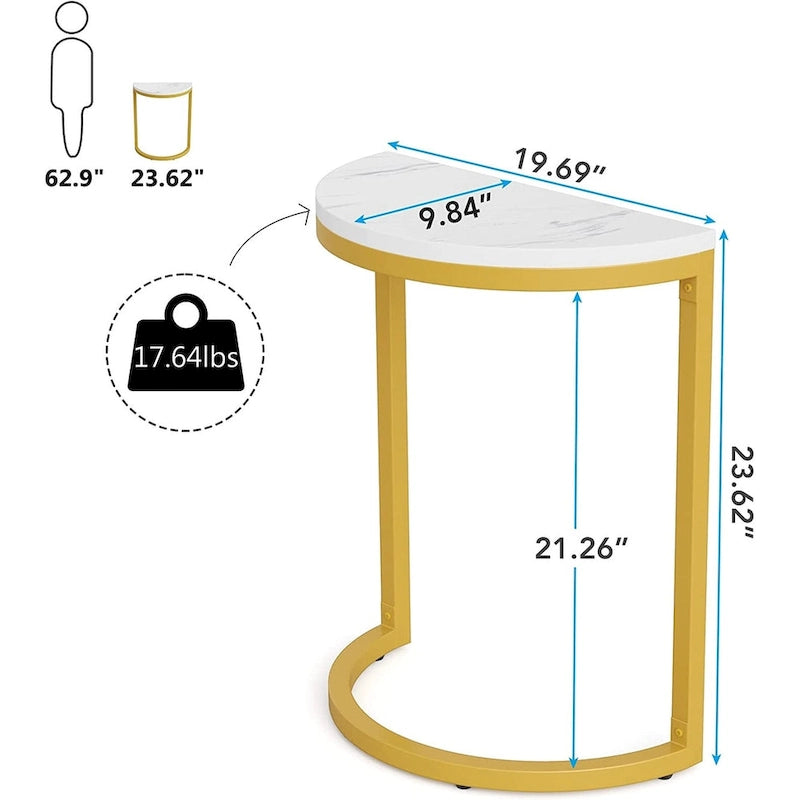 Halbrunder Beistelltisch, schmaler Beistelltisch, schlanker C-Tisch für Sofa und Couch