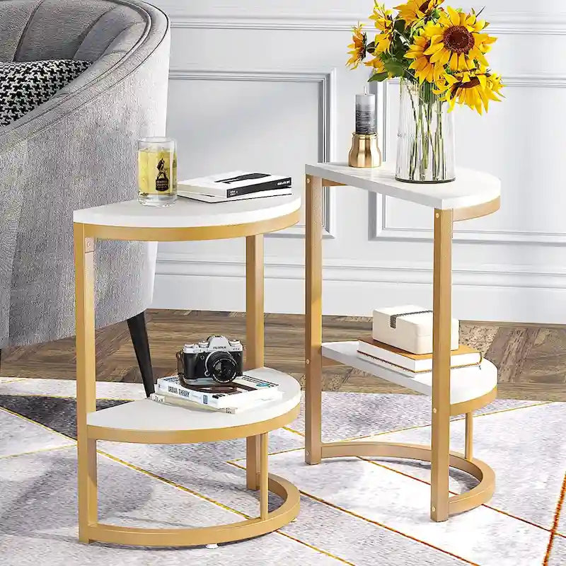 Halbrunder Beistelltisch, schmaler Beistelltisch, schlanker C-Tisch für Sofa und Couch