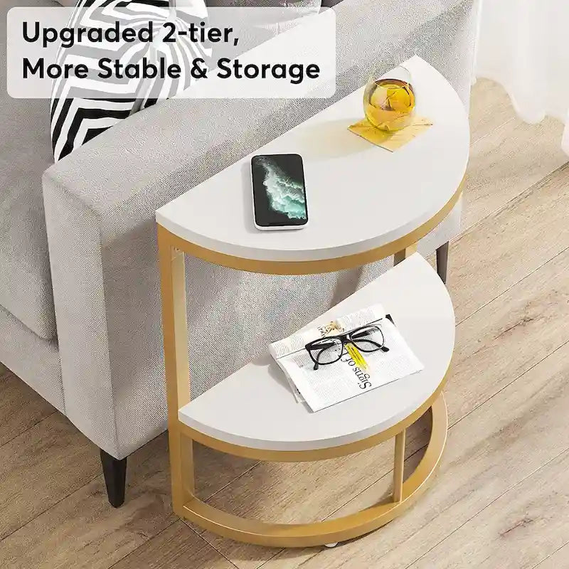 Halbrunder Beistelltisch, schmaler Beistelltisch, schlanker C-Tisch für Sofa und Couch