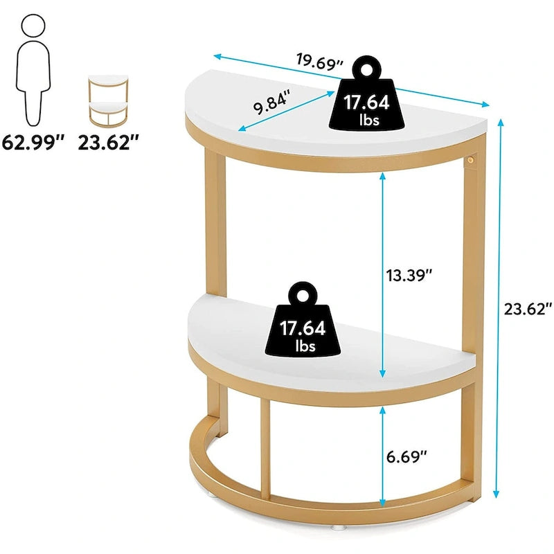 Halbrunder Beistelltisch, schmaler Beistelltisch, schlanker C-Tisch für Sofa und Couch