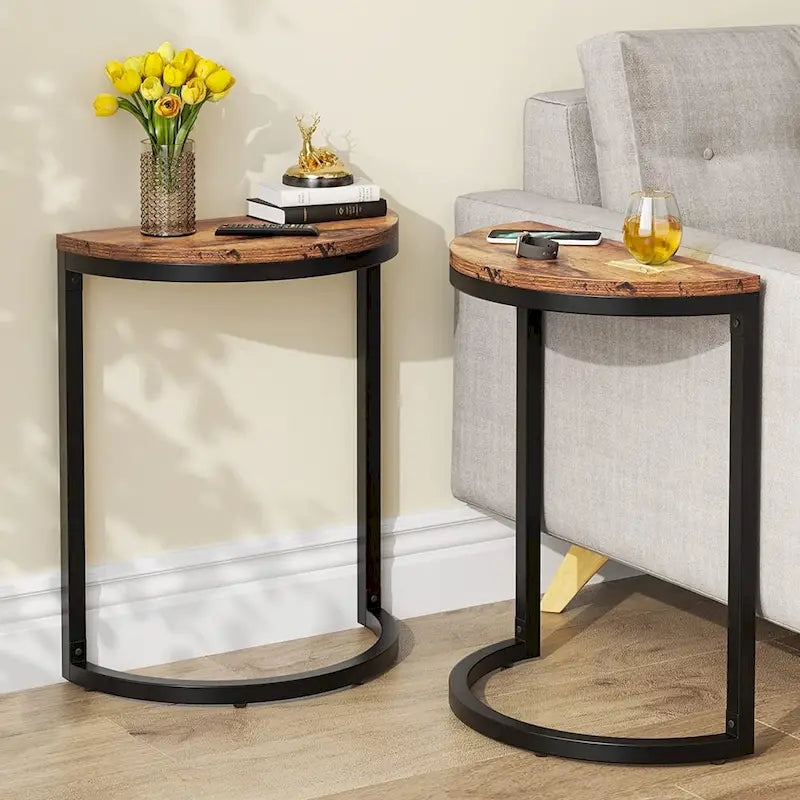 Halbrunder Beistelltisch, schmaler Beistelltisch, schlanker C-Tisch für Sofa und Couch