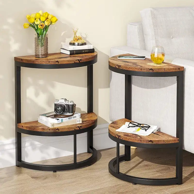 Halbrunder Beistelltisch, schmaler Beistelltisch, schlanker C-Tisch für Sofa und Couch