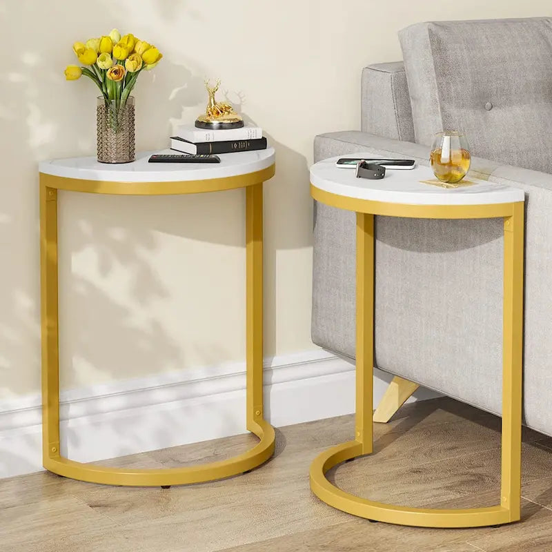 Halbrunder Beistelltisch, schmaler Beistelltisch, schlanker C-Tisch für Sofa und Couch