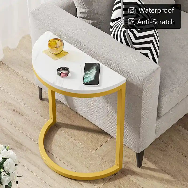 Halbrunder Beistelltisch, schmaler Beistelltisch, schlanker C-Tisch für Sofa und Couch