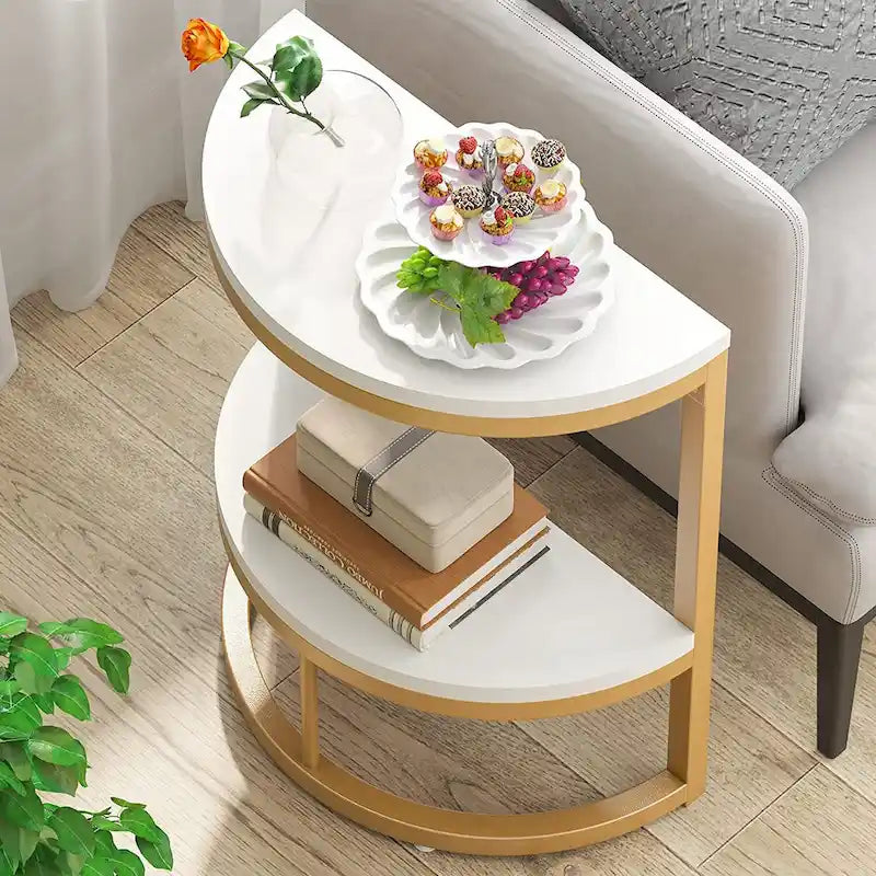 Halbrunder Beistelltisch, schmaler Beistelltisch, schlanker C-Tisch für Sofa und Couch