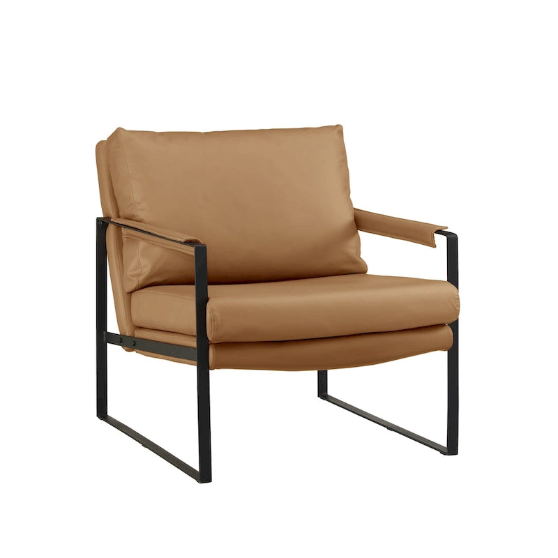 Moderne fauteuil in imitatieleer uit het midden van de vorige eeuw met stalen frame