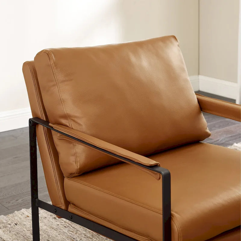 Moderne fauteuil in imitatieleer uit het midden van de vorige eeuw met stalen frame