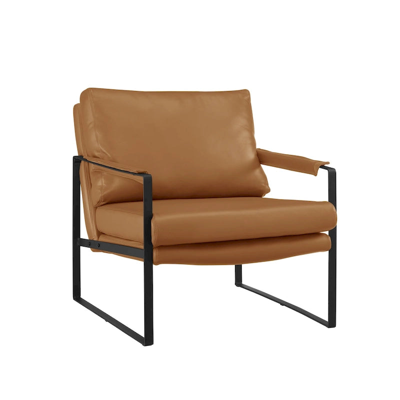 Moderne fauteuil in imitatieleer uit het midden van de vorige eeuw met stalen frame