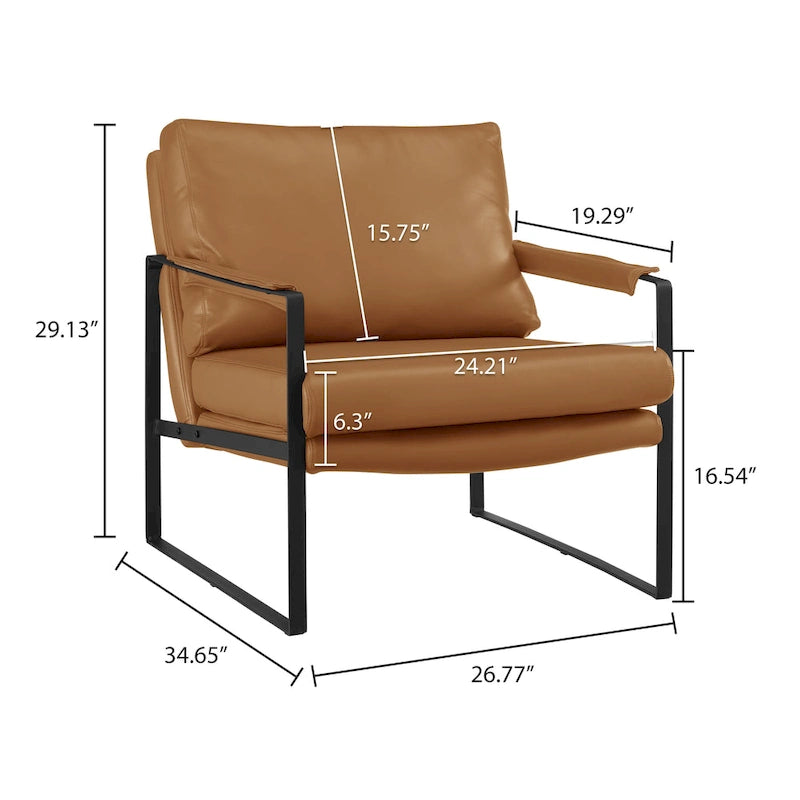 Moderne fauteuil in imitatieleer uit het midden van de vorige eeuw met stalen frame