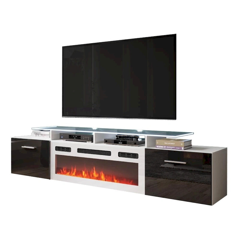 75-Inch Modern TV Stand with Electric Fireplace and LED Lights