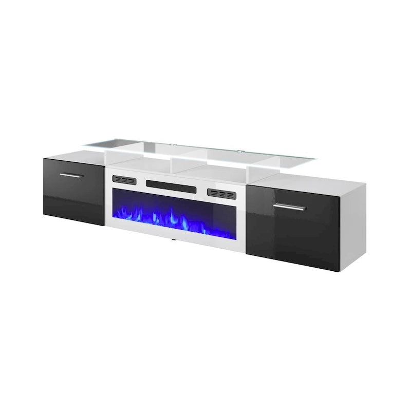75-Inch Modern TV Stand with Electric Fireplace and LED Lights