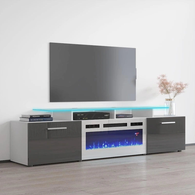 75-Inch Modern TV Stand with Electric Fireplace and LED Lights