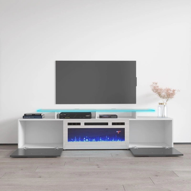 75-Inch Modern TV Stand with Electric Fireplace and LED Lights
