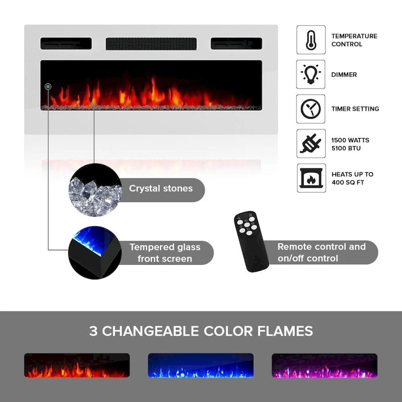 75-Inch Modern TV Stand with Electric Fireplace and LED Lights