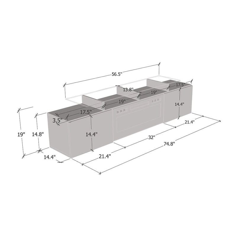 75-Inch Modern TV Stand with Electric Fireplace and LED Lights