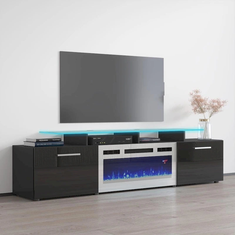 75-Inch Modern TV Stand with Electric Fireplace and LED Lights