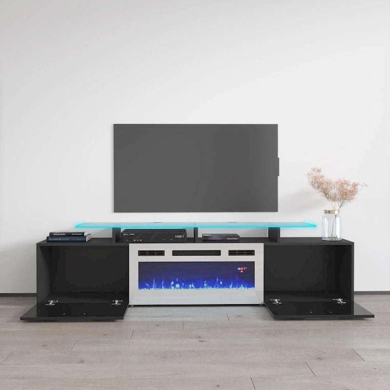 75-Inch Modern TV Stand with Electric Fireplace and LED Lights