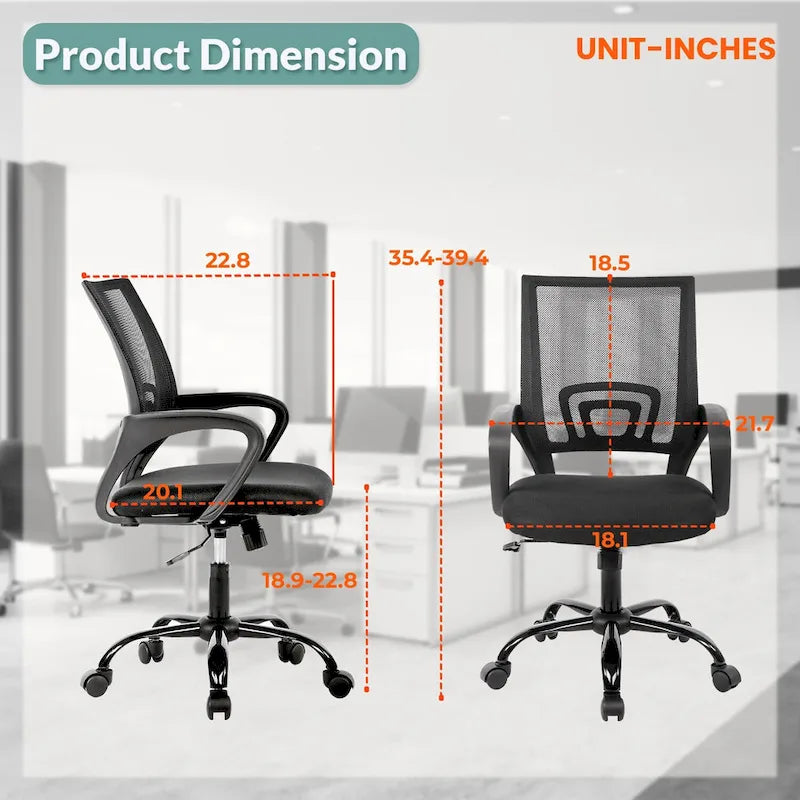 Sedia da ufficio ergonomica girevole nera con schienale in rete