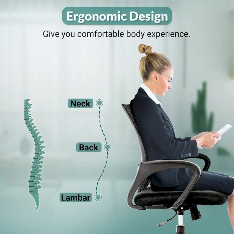 Černá ergonomická otočná kancelářská židle se síťovaným opěradlem