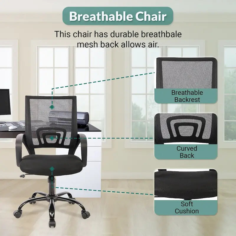Sedia da ufficio ergonomica girevole nera con schienale in rete