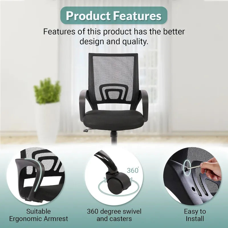 Černá ergonomická otočná kancelářská židle se síťovaným opěradlem