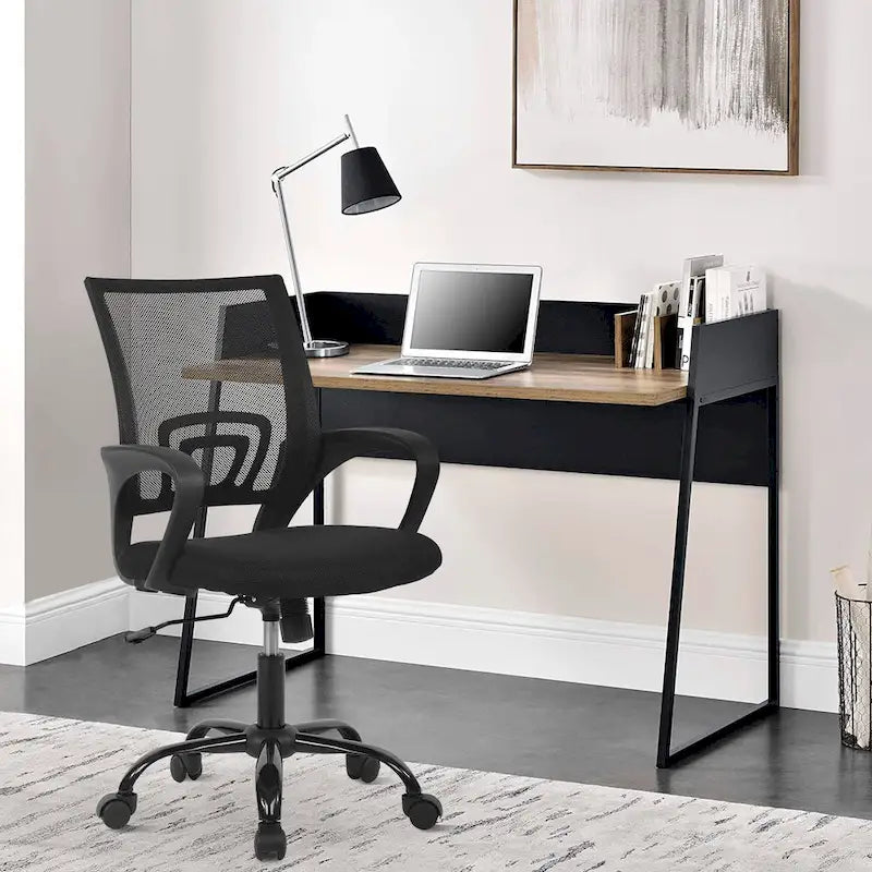 Sedia da ufficio ergonomica girevole nera con schienale in rete