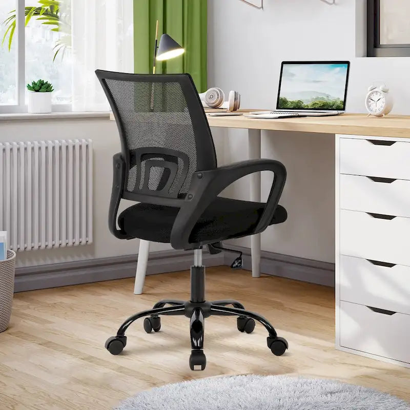 Sedia da ufficio ergonomica girevole nera con schienale in rete