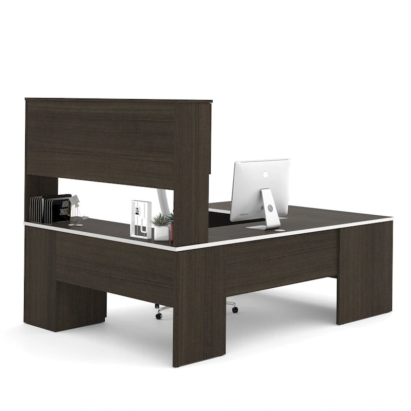 Bureau de bureau en U avec caisson mobile et surmeuble