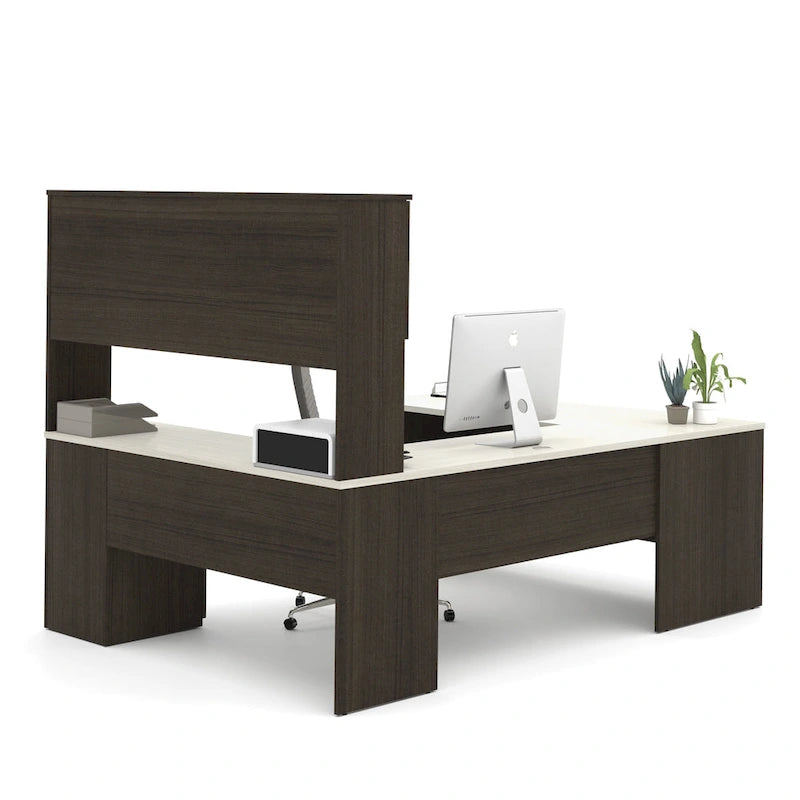 Bureau de bureau en U avec caisson mobile et surmeuble