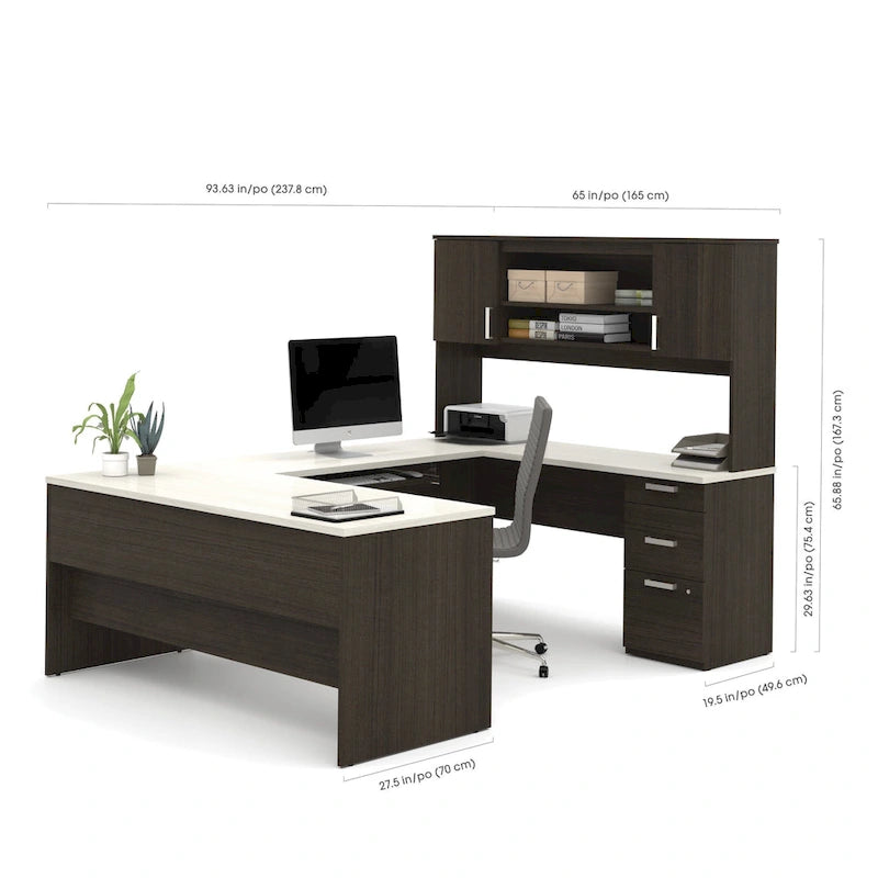 Bureau de bureau en U avec caisson mobile et surmeuble