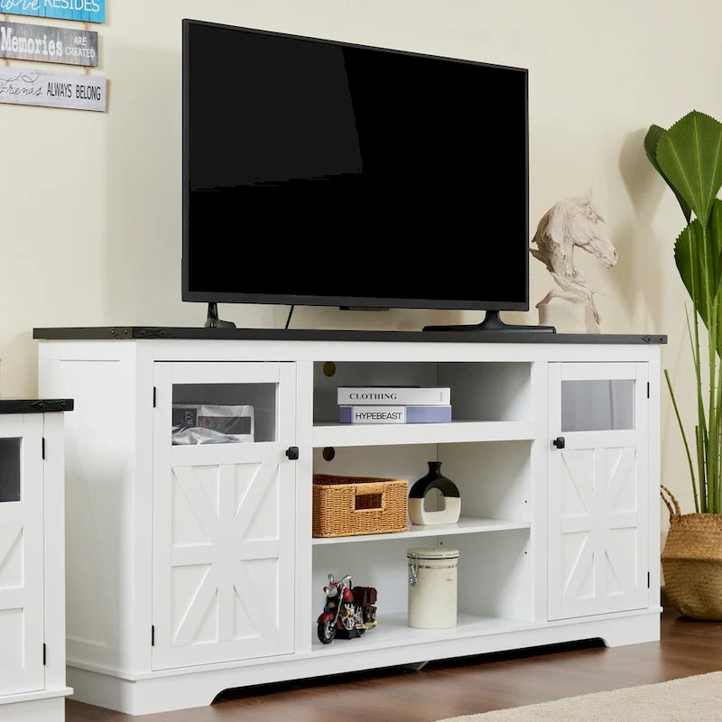 66-Inch Farmhouse TV Stand with Storage Cabinets