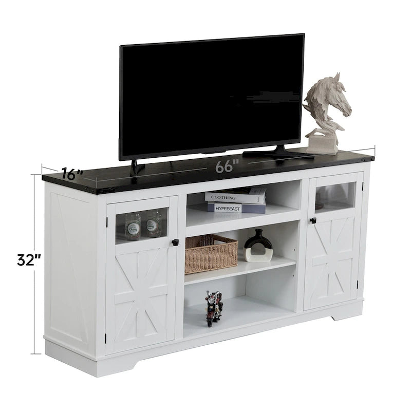 66-Inch Farmhouse TV Stand with Storage Cabinets