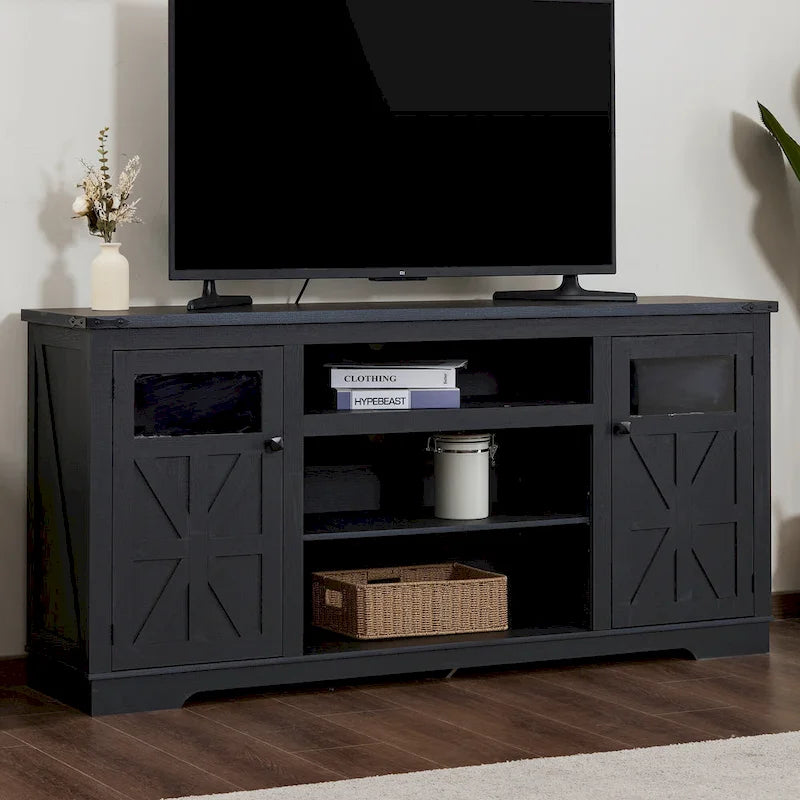 66-Inch Farmhouse TV Stand with Storage Cabinets