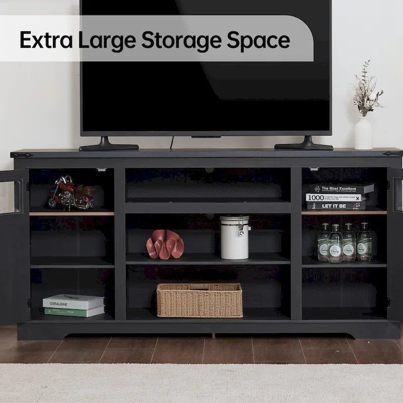66-Inch Farmhouse TV Stand with Storage Cabinets