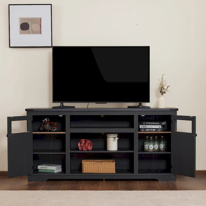 66-Inch Farmhouse TV Stand with Storage Cabinets