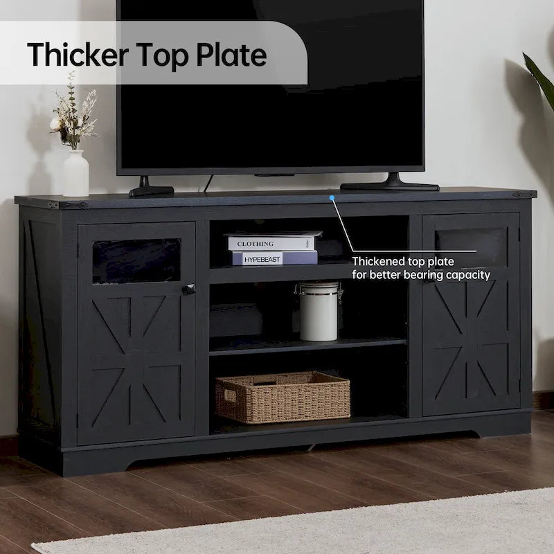 66-Inch Farmhouse TV Stand with Storage Cabinets