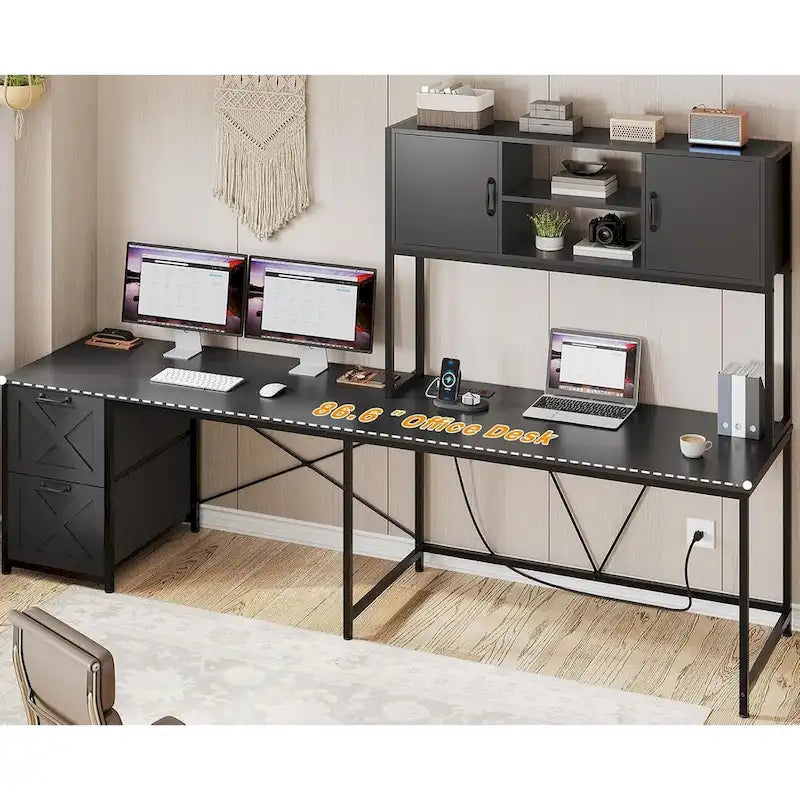 L-förmiger Computerschreibtisch mit Schubladen, Gaming-Ecktisch mit Ablagefächern