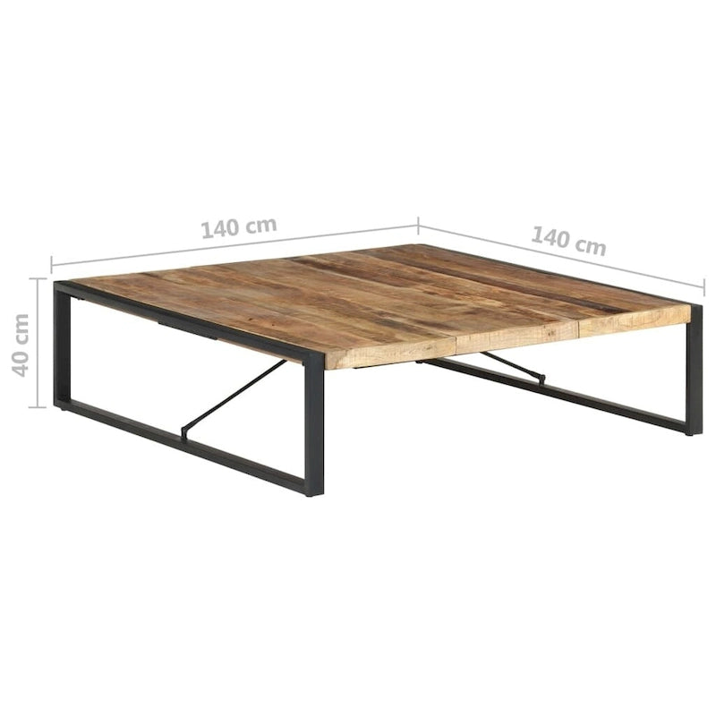 Industriële salontafel van massief hout met stalen poten