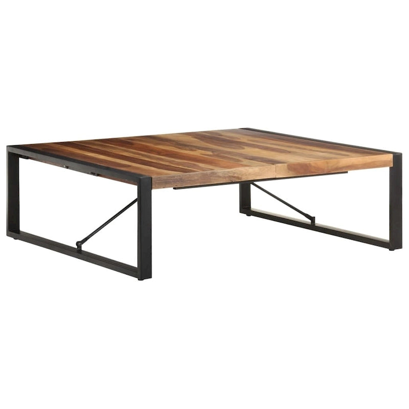 Industriële salontafel van massief hout met stalen poten
