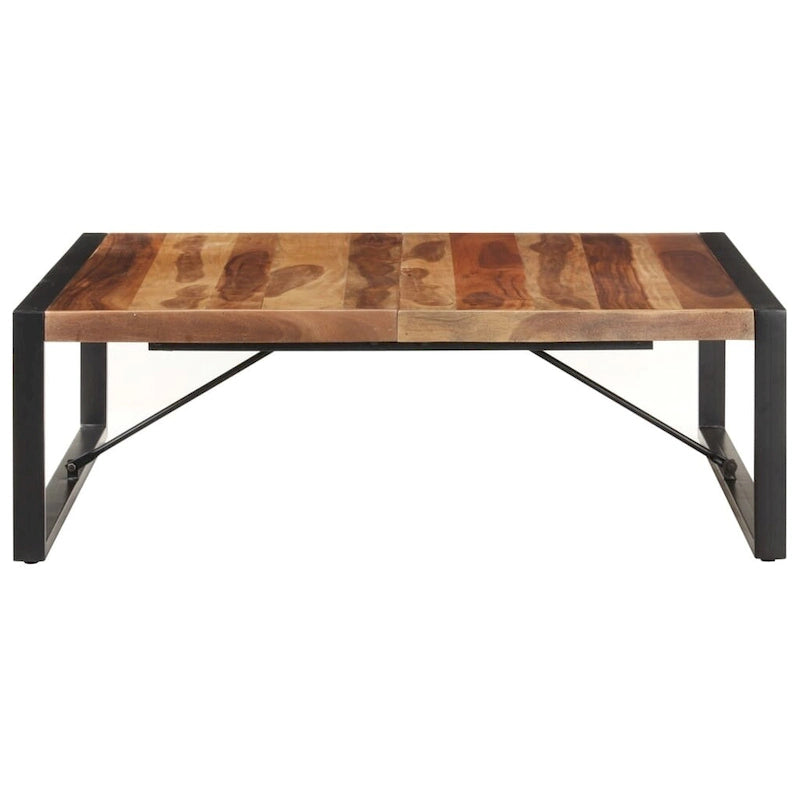 Industriële salontafel van massief hout met stalen poten