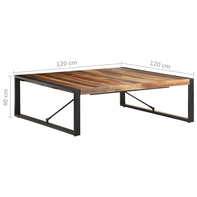 Industriële salontafel van massief hout met stalen poten