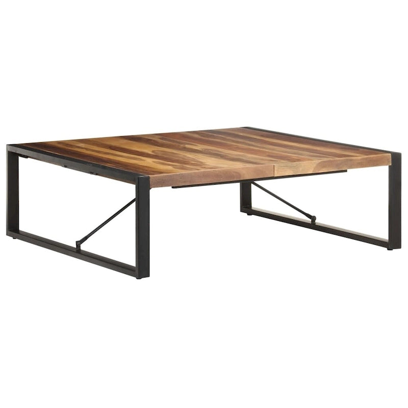 Industriële salontafel van massief hout met stalen poten