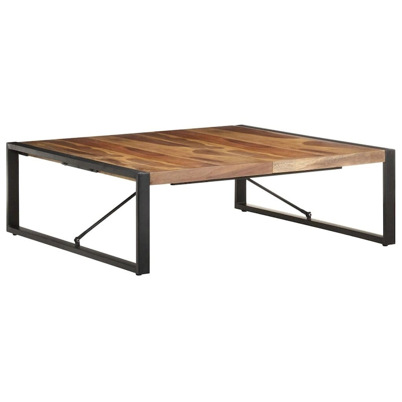 Industriële salontafel van massief hout met stalen poten