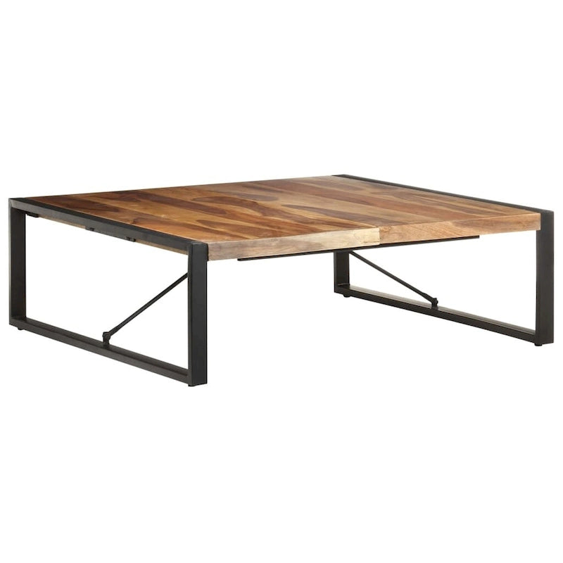 Industriële salontafel van massief hout met stalen poten