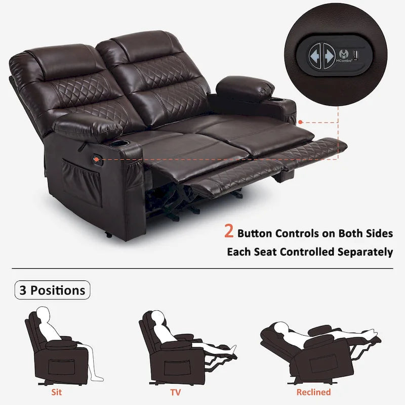 Elektrisch verstelbare loveseat met warmte, trilling en USB-poorten