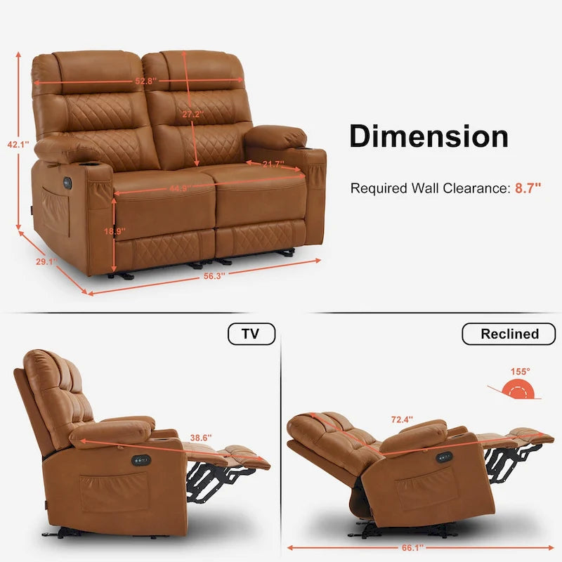 Elektrisch verstelbare loveseat met warmte, trilling en USB-poorten