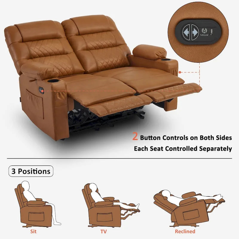 Elektrisch verstelbare loveseat met warmte, trilling en USB-poorten