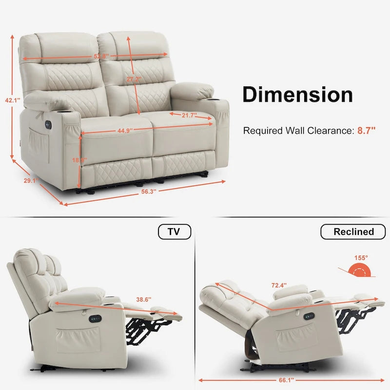 Elektrisch verstelbare loveseat met warmte, trilling en USB-poorten