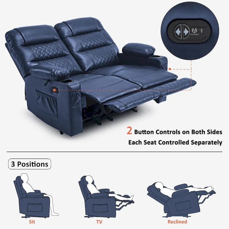 Elektrisch verstelbare loveseat met warmte, trilling en USB-poorten