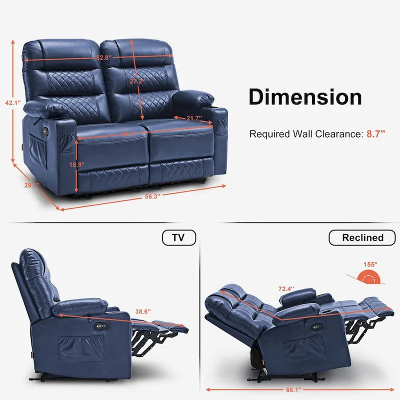 Elektrisch verstelbare loveseat met warmte, trilling en USB-poorten